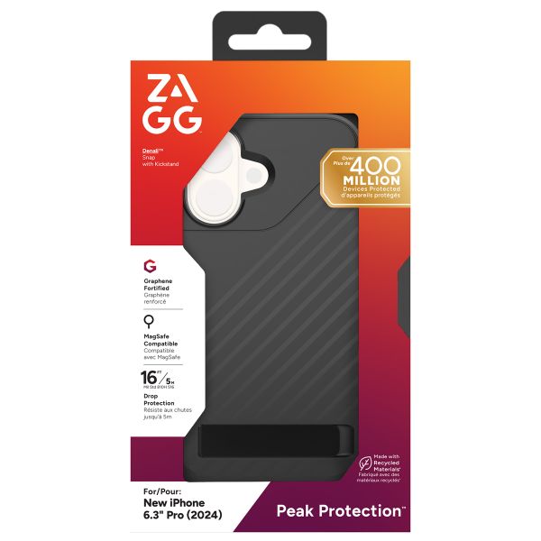 ZAGG Coque Denali Snap KickStand avec MagSafe iPhone 16 - Noir