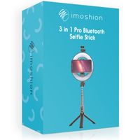 imoshion Perche à selfie Bluetooth Pro 3 en 1 + trépied + Lumière de remplissage annulaire de 6 pouces - Téléphone à lampe annulaire - Perche à selfie Bluetooth - Lampe annulaire avec trépied - Réglable - Noir