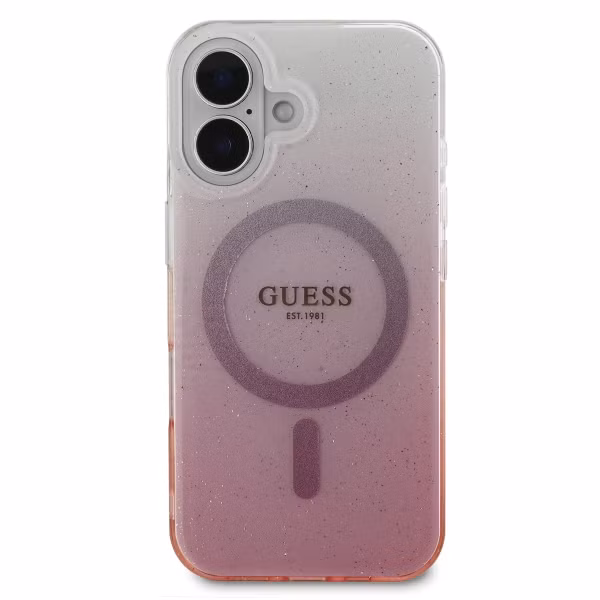 Guess Coque MagSafe IML Glitter Gradient Apple iPhone 16 - Pink