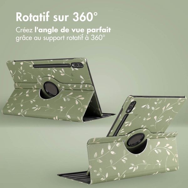 imoshion Coque tablette Design rotatif à 360° Samsung Galaxy Tab S10 Ultra / Tab S9 Ultra - Green Flowers