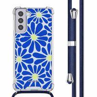 imoshion Coque Design avec cordon Samsung Galaxy S21 Plus - Cobalt Blue Flowers Connect