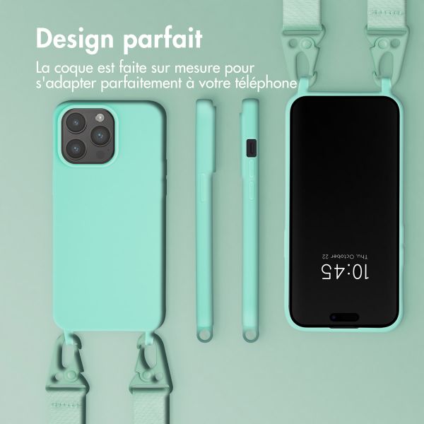 Selencia Coque silicone avec cordon amovible iPhone 15 Pro Max - Turquoise