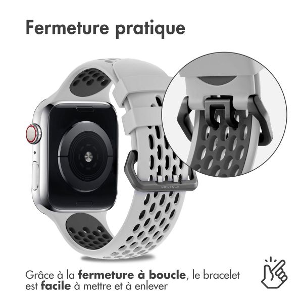 imoshion ﻿Boucle de bracelet de sport en silicone Apple Watch Series 1 á 9 / SE (38/40/41 mm) | Series 10 / 11 (42 mm) - Gris / Noir