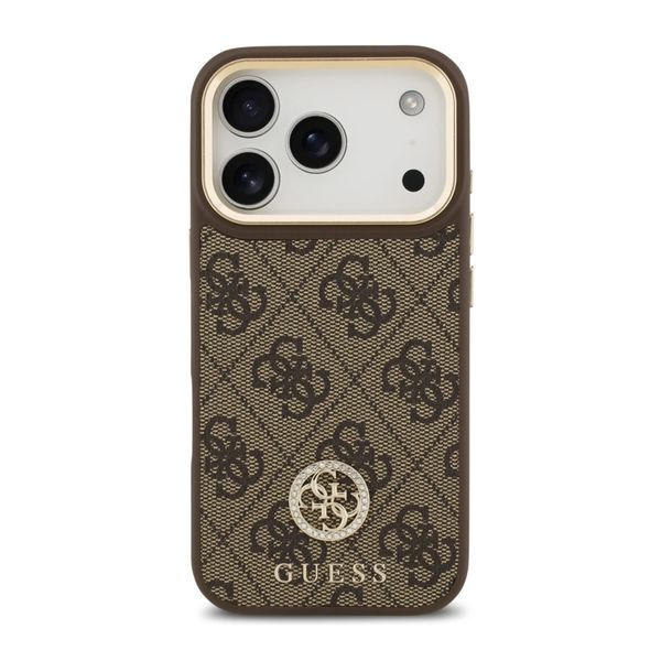 Guess Coque arrière en cuir avec logo Strass classique et MagSafe Apple iPhone 17 Pro - Marron