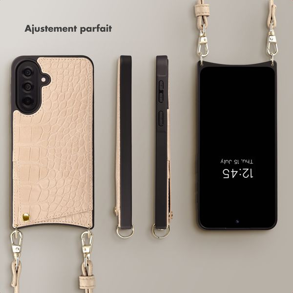 Selencia Coque de télephone Nova Croco avec cordon et porte-cartes Samsung Galaxy A37 (5G) - Beige