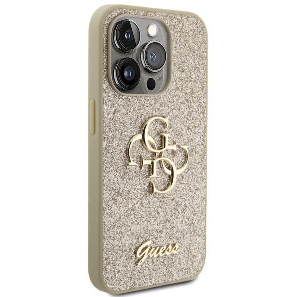 Guess Coque 4G Metal Logo Glitter Apple iPhone 15 Pro - Doré