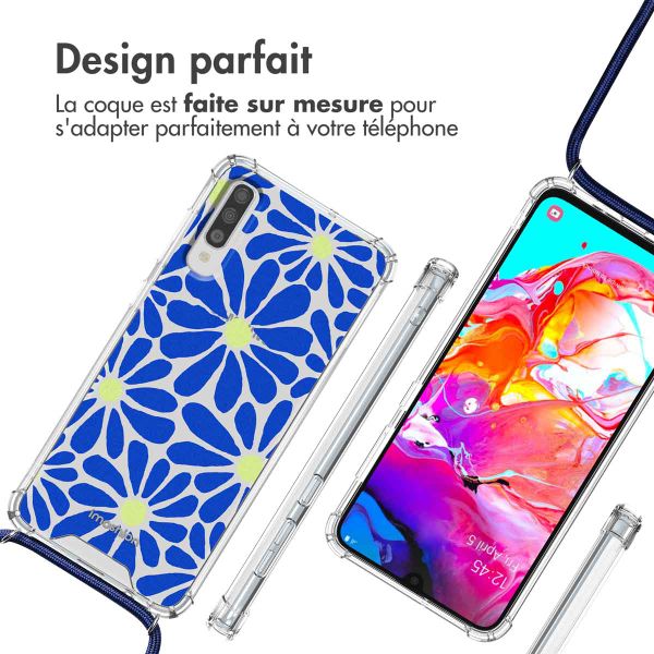 imoshion Coque Design avec cordon Samsung Galaxy A70 - Cobalt Blue Flowers Connect