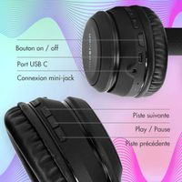 imoshion Casque pour enfants Bluetooth LED - Casque sans fil + Câble AUX - Noir