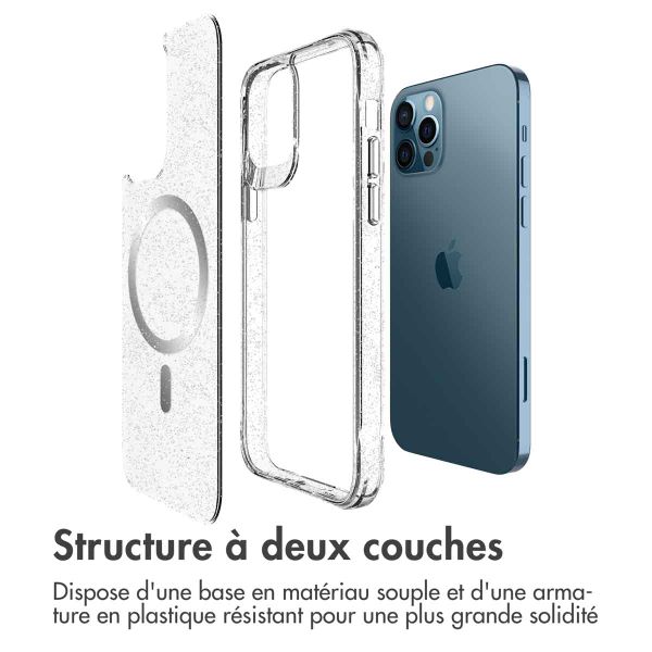 imoshion Coque arrière transparente Pailletée avec MagSafe Apple iPhone 12 (Pro) - Argent