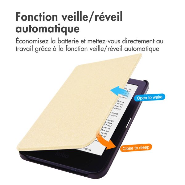imoshion Étui de liseuse portefeuille Canvas Kobo Clara 2E / Tolino Shine 4 - Glitter Dorée