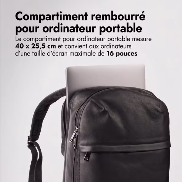 Accezz Leather Sac à dos ordinateur 16 pouces - Noir