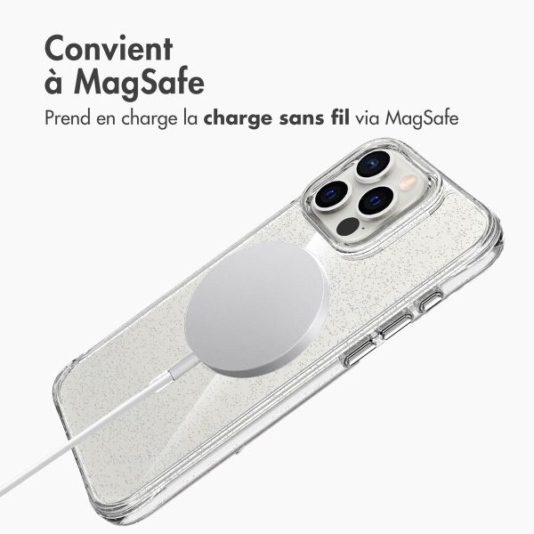 imoshion Coque arrière transparente Pailletée avec MagSafe Apple iPhone 16 Pro Max - Argent