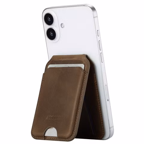 Accezz Porte-cartes MagSafe en cuir vintage avec support - Rustic Brown