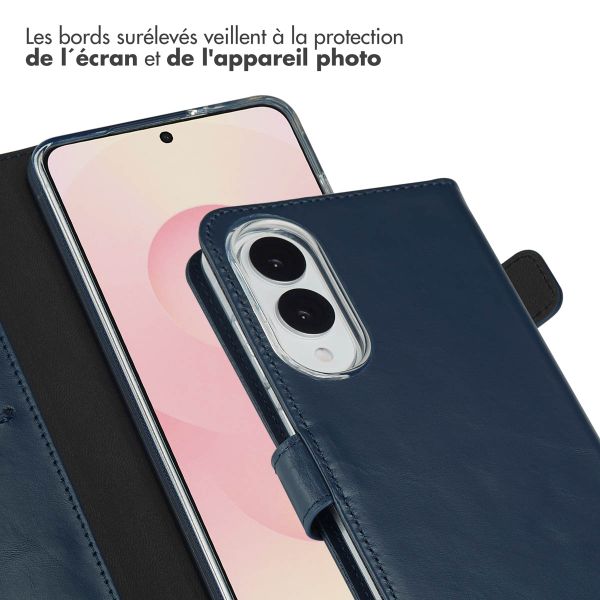 Selencia Étui portefeuille en cuir véritable Samsung Galaxy S25 Edge - Bleu foncé