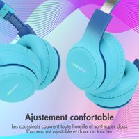 imoshion Casque pour enfants Bluetooth LED - Casque sans fil avec limiteur de décibels + Câble AUX - Cobalt Blue / Soft Blue