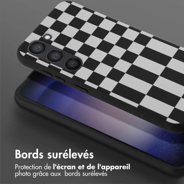 Selencia Coque design en silicone avec cordon amovible Samsung Galaxy S23 - Irregular Check Black