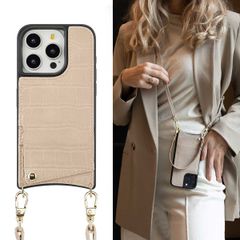 Selencia Coque de télephone Nova Croco avec cordon et porte-cartes Apple iPhone 15 Pro - Beige