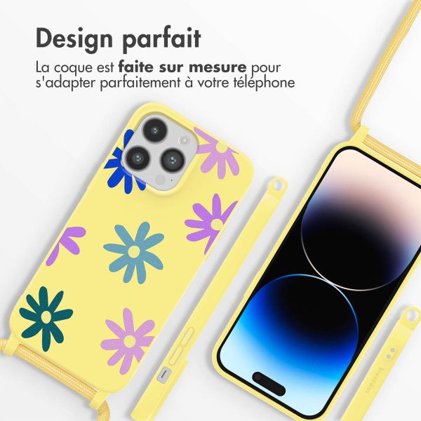 imoshion Coque design en silicone avec cordon iPhone 14 Pro - Yellow Flower Distance