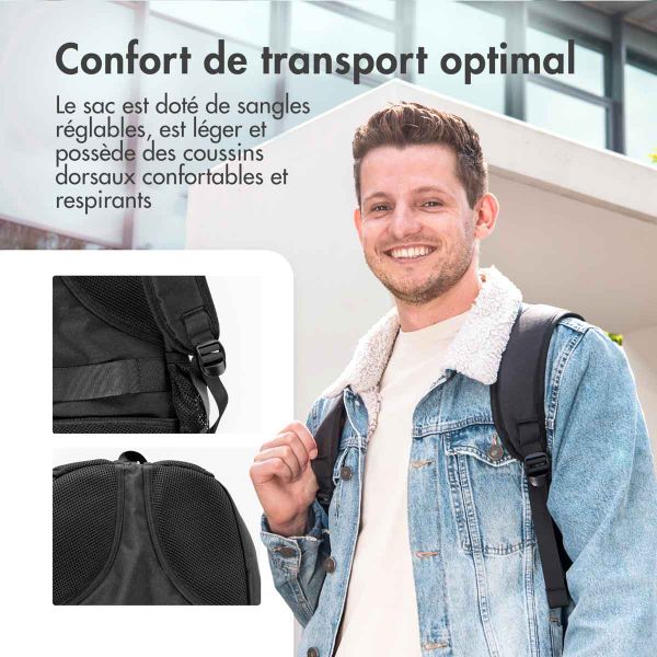 imoshion ﻿Sac à dos pour ordinateur portable avec port USB - Convient aux ordinateurs portables jusqu'à 15.6 pouces - Sac à dos pour ordinateur portable pour hommes - Noir