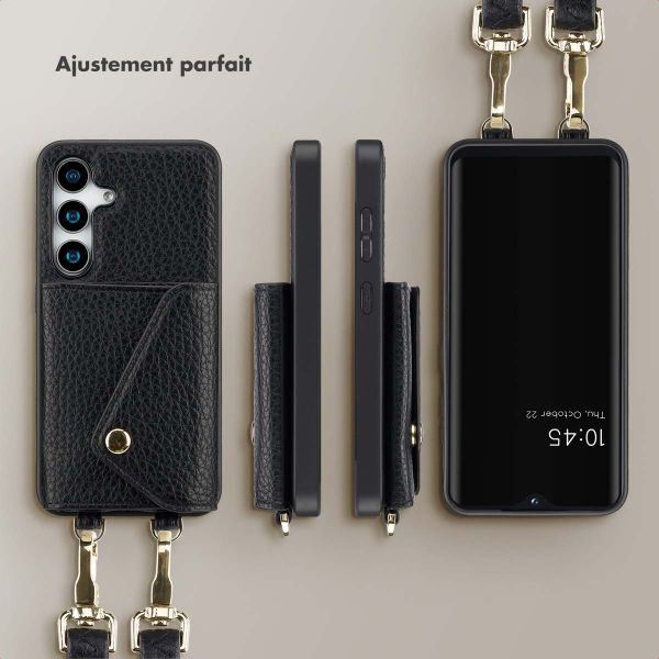 Selencia Coque à cordon avec porte-cartes enveloppe Sera Samsung Galaxy S25 - Noir