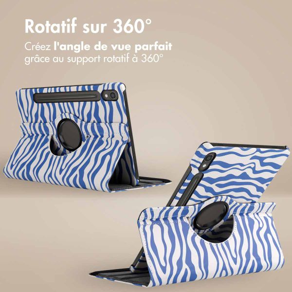 imoshion Coque tablette Design rotatif à 360° Samsung Galaxy Tab S9 11.0 pouces - White Blue Stripes