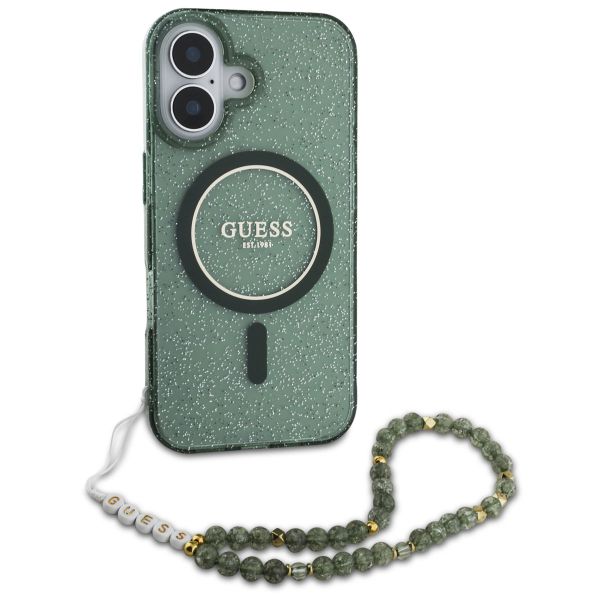 Guess MagSafe IML Glitter Case avec beads strap Apple iPhone 16 - Green
