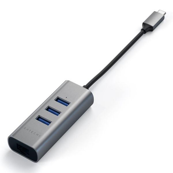 Satechi Hub USB en aluminium | USB-C vers 3x USB-A et ethernet - Gris sidéral