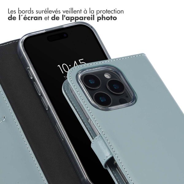 Selencia Étui portefeuille en cuir véritable Apple iPhone 16 Pro Max - Air Blue