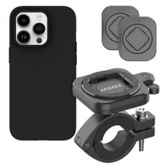Accezz EasyLock Support de téléphone pour vélo - Avec coque Apple iPhone 14 Pro - Aluminium - Rotation à 360 degrés - Noir