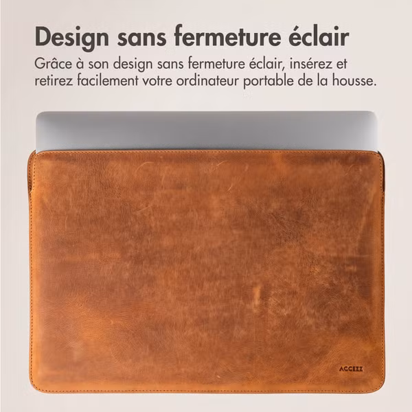 Accezz Leather Pochette ordinateur Apple MacBook 15 pouces - Cognac