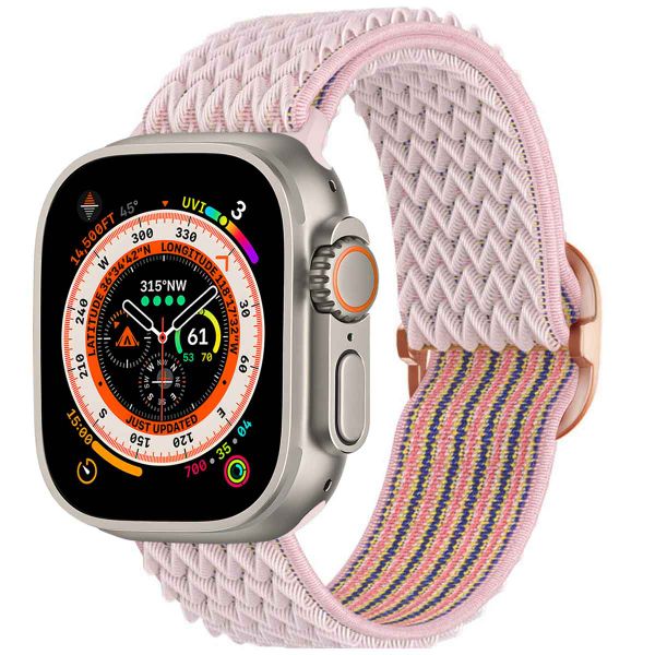 imoshion Bande élastique en nylon Apple Watch Series 1 á 10 / SE / Ultra (2) (44/45/46/49 mm) - Rose