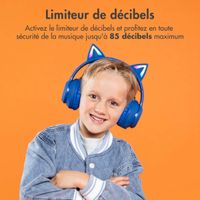 imoshion Casque pour enfants Bluetooth LED oreilles de chat - Casque sans fil + Câble AUX - Cobalt Blue