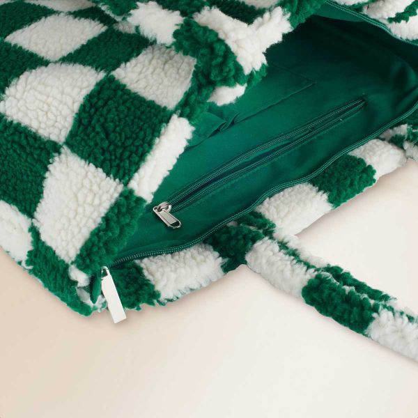 Selencia Sac Fourre-tout Zaya - Teddy Sac Ordinateur 16 pouces - Vert à carreaux