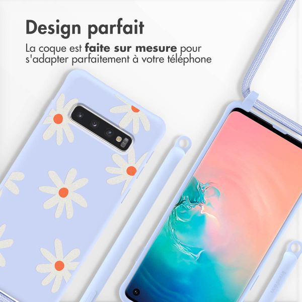 imoshion Coque design en silicone avec cordon Samsung Galaxy S10 - Lila Flower Distance