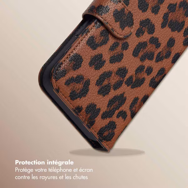 Selencia Étui de télephone portefeuille imprimé léopard Sabi Apple iPhone 16e - Mocha Brown