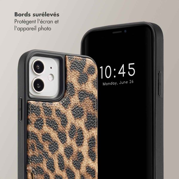 Selencia Coque arrière avec cordon et porte-cartes Nova iPhone 12 (Pro) - Leopard