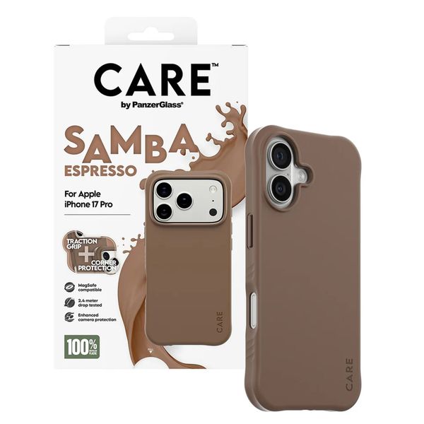 CARE by PanzerGlass Étui tendance Samba avec MagSafe Apple iPhone 17 Pro - Espresso Brown