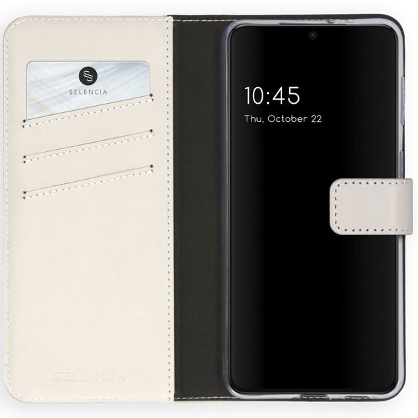 Selencia Étui de téléphone portefeuille en cuir véritable Samsung Galaxy S21 - Greige