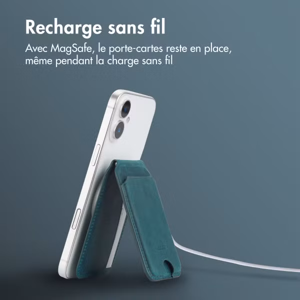 Accezz Porte-cartes MagSafe en cuir vintage avec support - Smokey Green