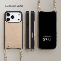 Selencia Coque de télephone Nova Croco avec cordon et porte-cartes Apple iPhone 17 Pro - Beige