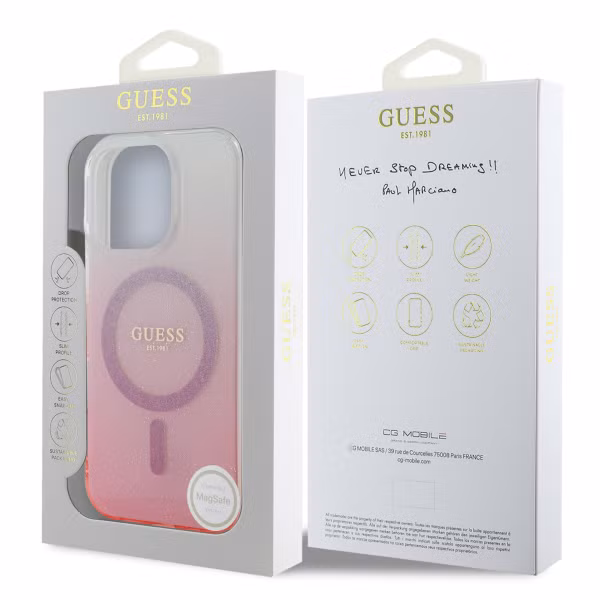 Guess Coque MagSafe IML Glitter Gradient Apple iPhone 16 Pro Max - Pink