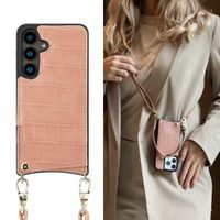 Selencia Coque de télephone Nova Croco avec cordon et porte-cartes Samsung Galaxy S24 - Old Pink