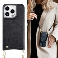 Selencia Coque arrière avec cordon et porte-cartes Nova iPhone 15 Pro - Noir