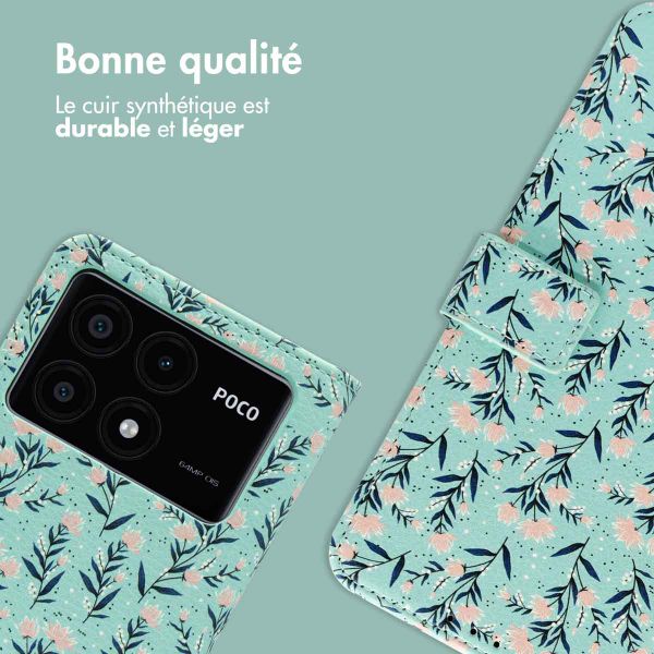 imoshion Étui de télephone portefeuille Design Xiaomi Poco X6 Pro - Blue Flowers