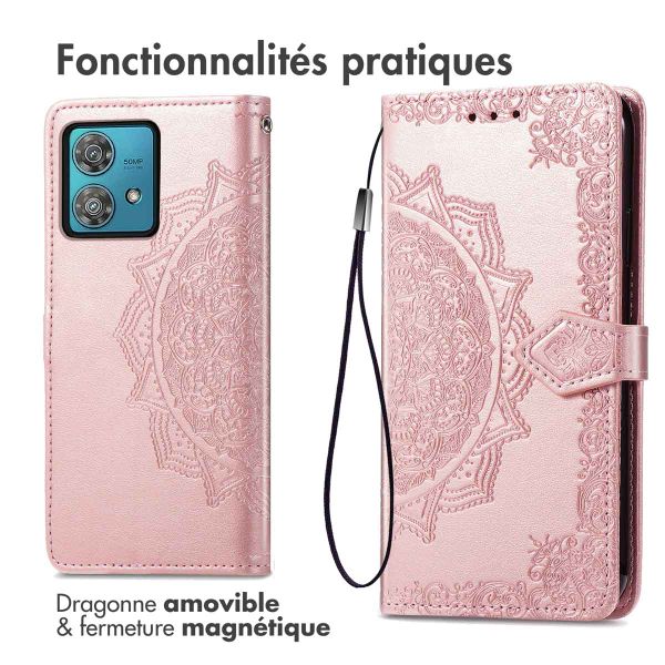 imoshion Etui de téléphone portefeuille Mandala Motorola Edge 40 Neo - Rose Dorée