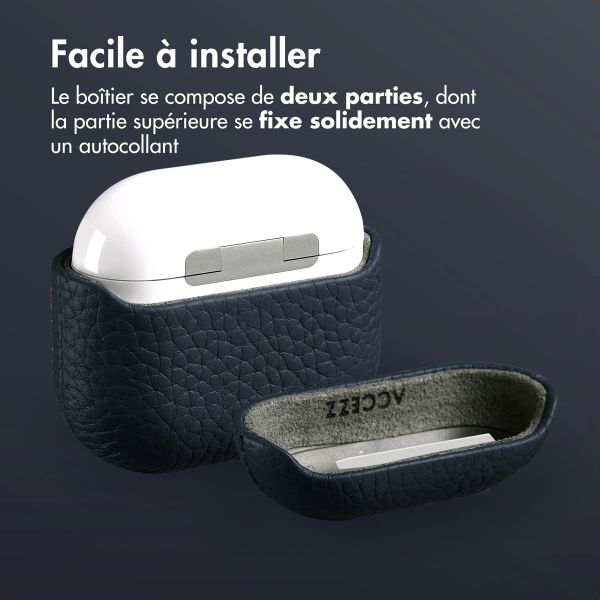 Accezz Coque en Cuir véritable Apple AirPods 4 - Bleu foncé