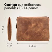 Accezz Pochette ordinateur Leather avec fermeture éclair 13-14 pouces - Cognac