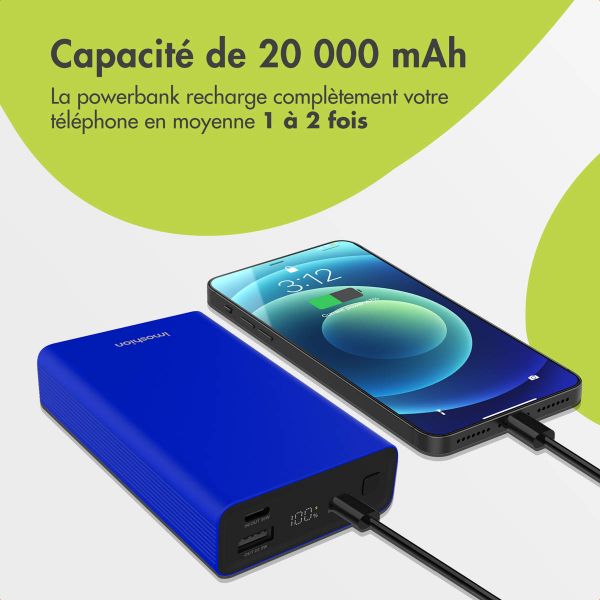 imoshion Ultra Series Aluminium | Batterie externe 20.000 mAh - Charge rapide jusqu'à 33 watts - Bleu Cobalt