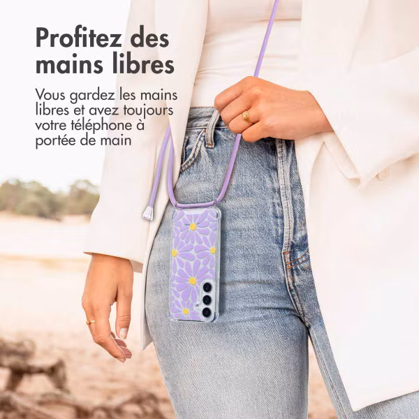 imoshion Coque Design avec cordon Samsung Galaxy S25 - Tropical Violet Flowers Connect