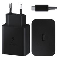 Samsung Adaptateur secteur original avec câble USB-C - Chargeur - Connexion USB-C et USB - Charge rapide - 45 Watt - 1,8 mètres - Noir